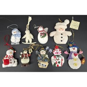 Lot of 9 Vintage Snowman Ornaments Christmas Holidays Winter‎ Decor Figurines
